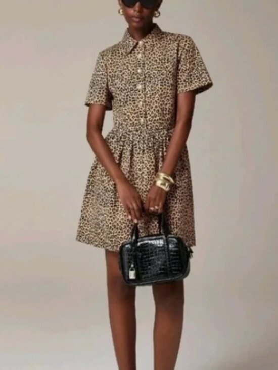 J.Crew A line shirtdress in leopard chino-CE758-cotton-BROWN LEOPARD-NWT-NWT - Picture 2 of 7